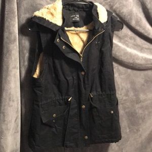 Love Tree ~ black faux fur lined vest w